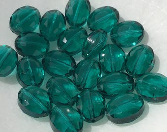 20 Emerald Green Faceted Glass Oval Beads, 12mm