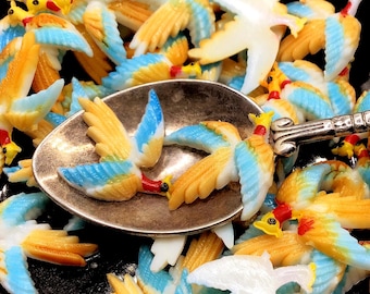 1 Vintage Celluloid Blue and Yellow Sparrow Cabochons, 19x22mm