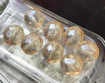 4 Champagne Faceted Glass Beads, 15mm