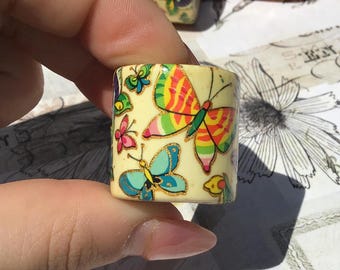 6 Multicolor Butterfly Porcelain Barrel Beads, 26mm