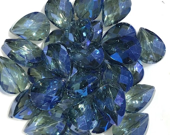 4 Blue Teardrop Faceted Glass Beads – 17.5mm – Vintage Jewelry Making Supplies, Sparkling Drop Beads for Earrings & Pendants