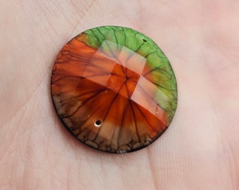 6 Large Vintage Faceted Orange and Green Tie-Dye Button, 24mm