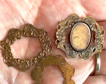 Vintage Brass Frame Cast Pieces with or without Center Setting. Whole piece measures approx. 30mm x 27mm, Setting Approx 17mm x 12mm