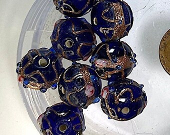 5 cuentas de pastel de bodas de cristal azul cobalto semitranslúcido hechas a mano grandes, Murano, aprox. 14 mm, D23-13