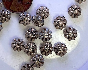 8 Opal Glass Flower Beads with Metallic Gold Details, Czech Glass, 10mm