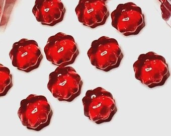 10 Vintage Transparent Strawberry Red Rondel Glass Beads, 8mm x 6mm, Spacer Beads, Czech