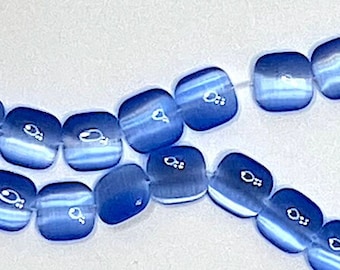 24 Sapphire Blue Tiger Eye Glass Square Flat Beads,  Approx. 10 x 10mm