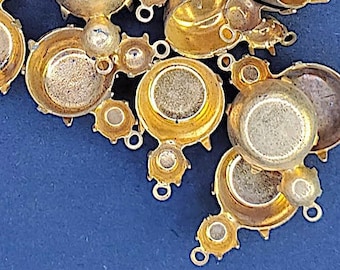 6 Vintage Brass Prong Settings, Earrings, Pendant, Charm Brass Setting with Top Loop, Octagon 20mm x 14mm