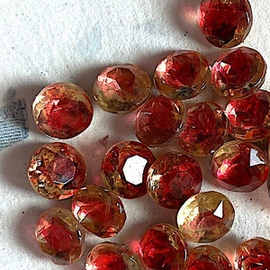 12 Vintage Sabrina Red Givre Crystal Chantons, Gold Foil Faceted Backs 40SS or 8.75mm, C10-10