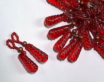 2 Vintage 1920's Swirled Red Translucent Drops 20mm with Red Bead Beads at Top