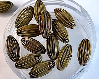 12 Corrugated Oblong Beads,  Light Weight, Matte Finish, 21mm x 10mm