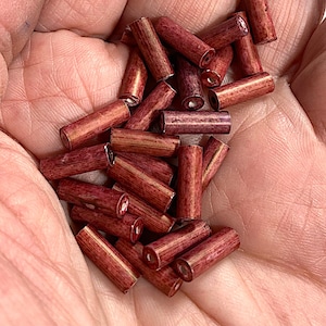 18 Vintage Mulberry Red Matt Finish Ceramic Beads, Minimalist Long Slim Tube, Japanese, 12mm x 4mm D9-23