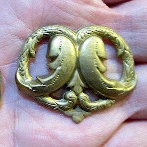 4 Vintage Brass Deco Stampings, Earrings, Pendant, Jewelry Component Finding, Heavy Gauge, Deep Dap, M1-11