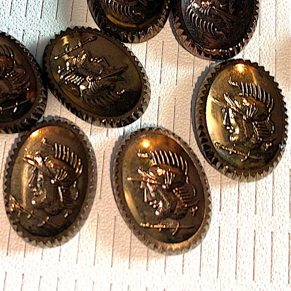 6 Vintage Metallic Antique Gold over Black Glass Cabochons, Western Germany Approx.18 x 13mm  with Metallic Ridges sided, C16-14