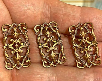 7 Vintage Raw Brass Cast Connectors, with Art Deco Leaf Design Approx. 26mm x 15mm, Great for Bracelets, C9--16