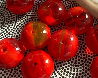 10 Intense Opaques and Transparent Fire Red Rondelle Faceted Glass Beads, 13mm x 9.5mm, Czech