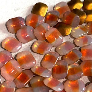 24 Vintage Sabrina Red Givre Opal Octagon Glass Domed Pillow Rhinestones, Gold Foil Backs 10 x 8mm, C10-05