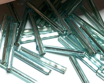 48 Winter Green Mirrored Bugle Beads 21mm x 2mm, Czech, C15-13