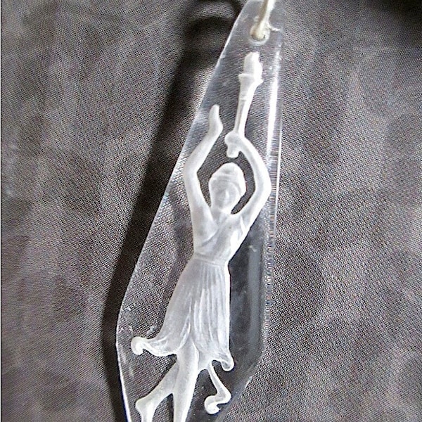 2 Vintage Lady of Hope Intaglio Etched Deco Glass Pendants, Earrings, Art Deco 1920, T5-01