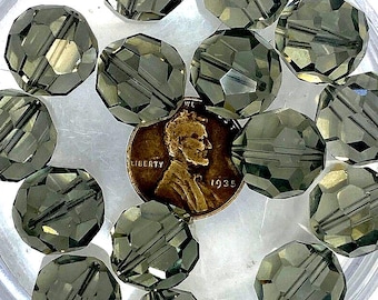 4 Vintage Swarovski Crystal Beads – Black Diamond, Round Art 5000, 14mm, Austria