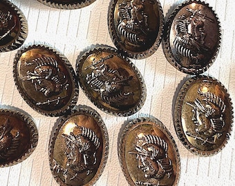 6 Vintage Metallic Antique Gold over Black Glass Cabochons, Western Germany Approx.18 x 13mm with Metallic Ridges sided