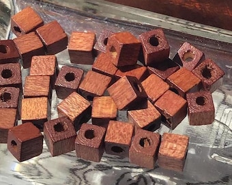 50 Small Square Wood Beads, 4mm Rustic Brown Cube Beads for Jewelry and Crafts