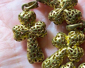 2 Brass Filigree Cross Charm – Pendant or Earring Component, Jewelry Making Supply