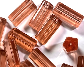 8 Vintage Preciosa Transparent Pink-Peach 5-Sided, Hex Crystal Glass Beads, Star Shape, 20mm