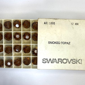 6 Rare Vintage Swarovski Art 5000 12mm Smoked Topaz, AB Crystal Beads, Round Crystal Beads,  Austria, C7-19