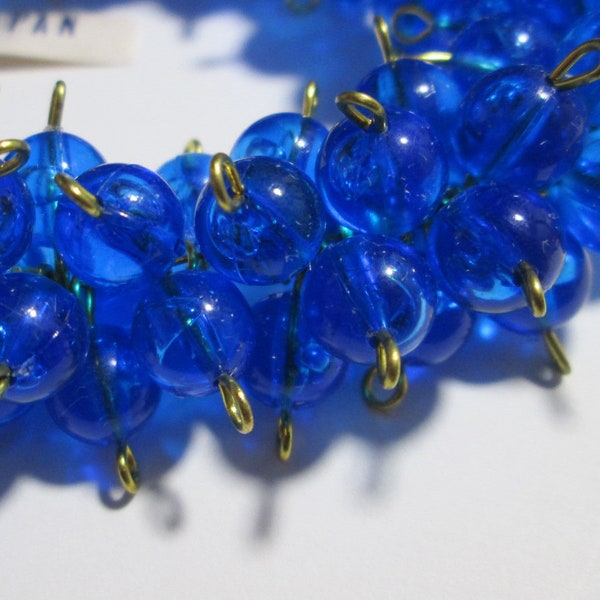20 Vintage Lucite Electric Blue Connector Beads, 2 Brass Loops, Translucent, Japan, C9-15