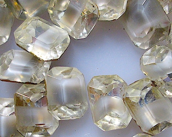 10 Vintage West German Givre Glass Octagon Rhinestones – 10x8mm Grey/White Faceted Cabochons, Foiled Back