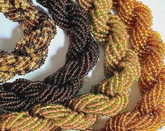 Vintage Jablonec Seed Beads Hank 10/0 in Brown, Amber, Red with Green, Approx 20" Twisted Hank