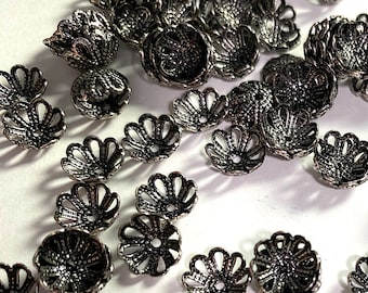 22 8 MM Gun Metal Filigree Bead Caps, Sturdy