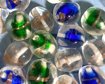 7 Vintage Japanese Baroque Aventurine Nugget Glass Beads – 14 mm – Three Colors – Artisan Vintage Supply – Gn