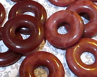 4 Vintage Bohemian Round Glass Ring, Loop, Hoops,  Carnelian Red or Marbled , Jewelry Component