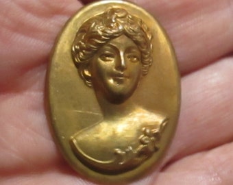1 Vintage Lovely Lady Deco Brass Stamping, Portrait, Cameo Stlye