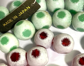 5 Vintage Japanese Ruby Red or Medium Green Cut Window Pane Glass Beads, Handmade 11mm x 11mm, U -Pick, RED-D10-21