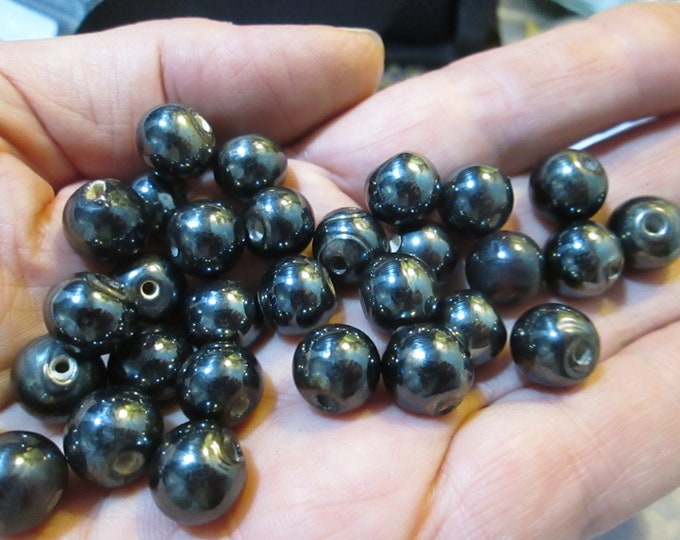 15 Handmade Hematite 10mm Gunmetal Round Glass Beads Lanpwork