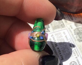 8 Translucent Green Wedding Beads with Pink Roses and Aventurine Teardrop Shaped, 17x10mm