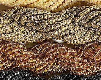 1 Hank Vintage Seed Beads, Jablonec n N., 10/0, 2 Colors,  Gold, & Champagne U-Pick, Approx 20"
