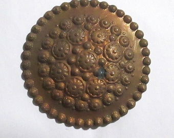 One Vintage Domed Decorative Brass Circle Stamping