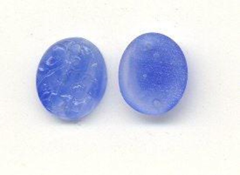 8 Blue Marbleized Pinhole Floral Glass Cabochons, Japan 12 x 10mm image 7