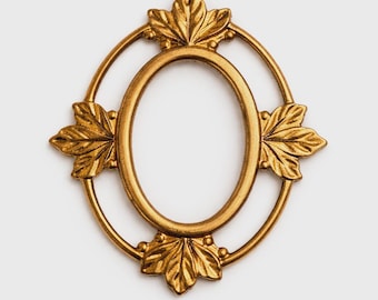 Miriam Haskell Raw Brass Leaf Oval Frame Charms (6 pcs)