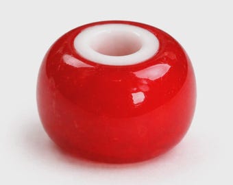 20 Glass Red and White Heart Beads – Approx. 7.75x5.5mm