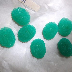 6 cabujones vintage de jade de Pekín verde, ovalados florales de 14 x 10 mm, vidrio japonés prensado, C3-26