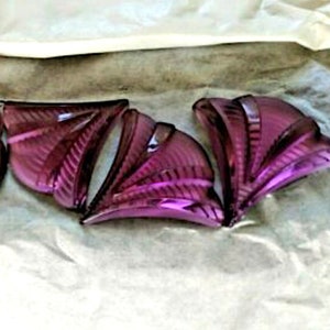1 Vintage Art Deco- Style Glass Rhinestone Amethyst Fans 30 x 28 MM, Silver Backed - C19-11
