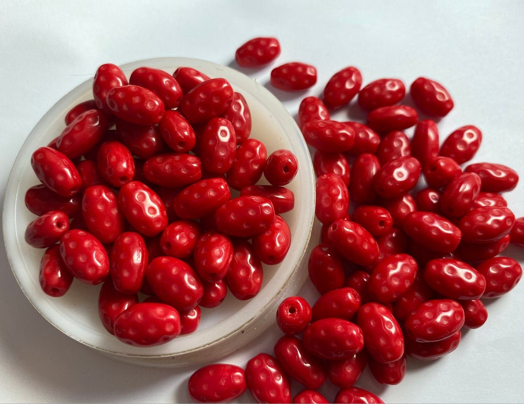 14 Vintage Red Dimpled Oval Glass Beads West Germany Approx. Etsy