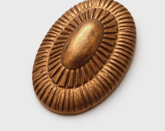 6 Vintage Solid Raw Brass Decorative Oval Stamping with Patina, Heavy Gauge, 16mm, Dapped