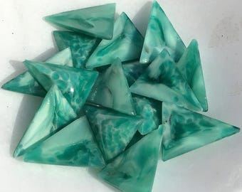 1 Vintage Marbled Green & White Triangle Glass Cabochons, Flat Back, 20mm