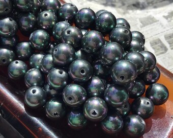 10 Iridescent Peacock Glass Pearl Beads, 8mm
